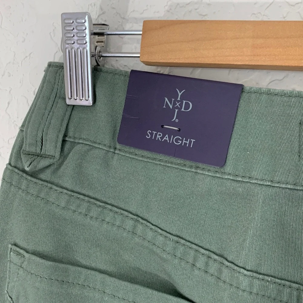 NYDJ Straight Leg Pants Women 2 Olive Green Lift Tuck Stretch Twill Utility Core